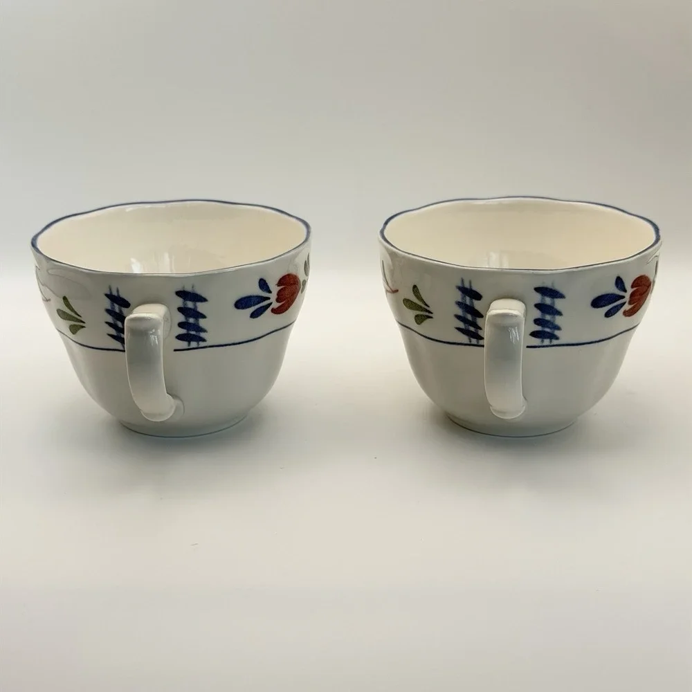 2 Vintage Provincial Designs Nikko Japan Coffee Tea Cups Mug Set Floral Folk Art